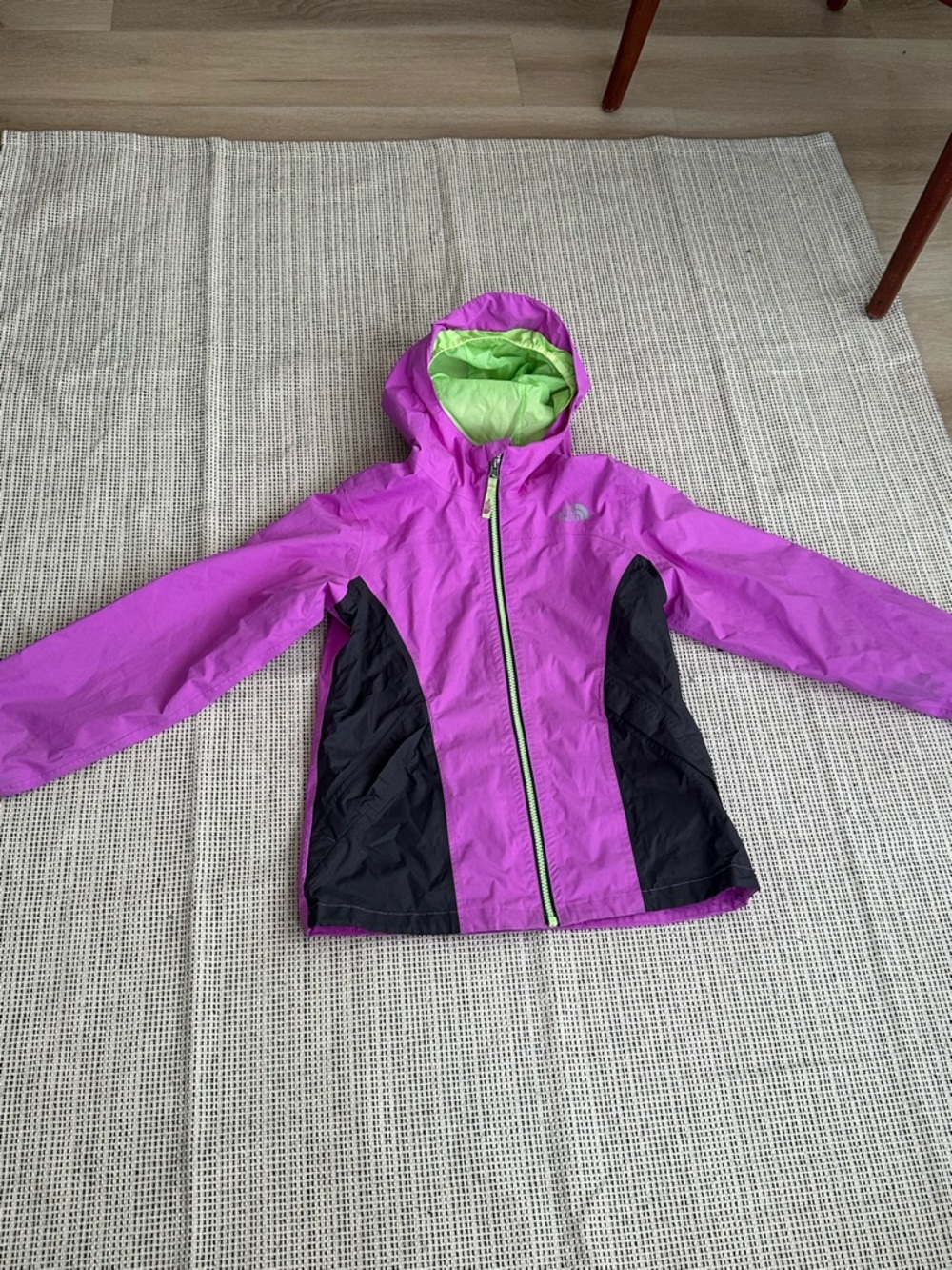 The North Face Kids Purple Rain Jacket with Lime Hood Lining